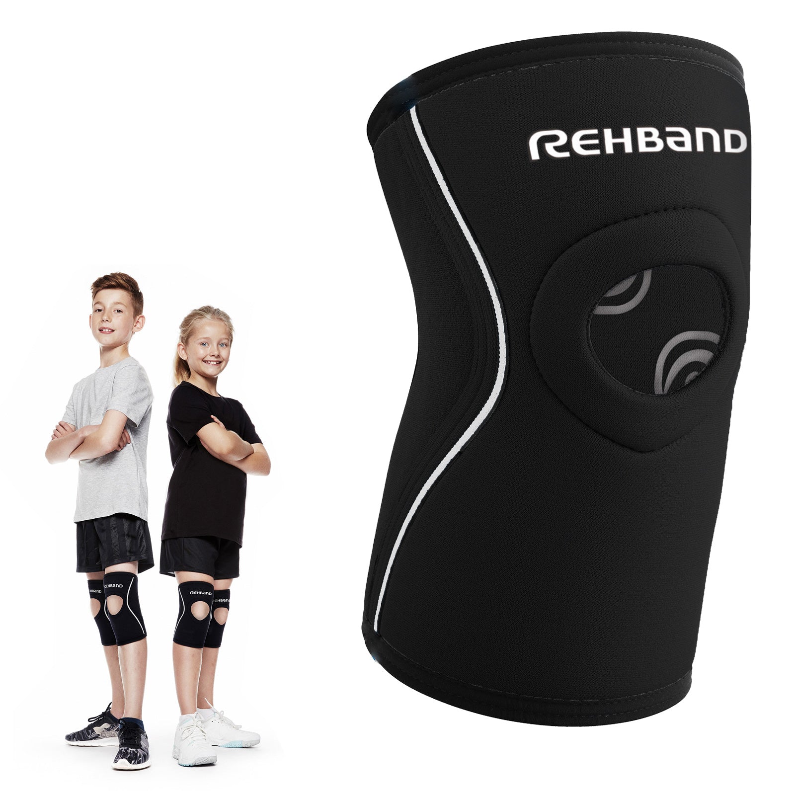 Rehband UD Knee Sleeve Patella Opening Junior Black-Pair-Large